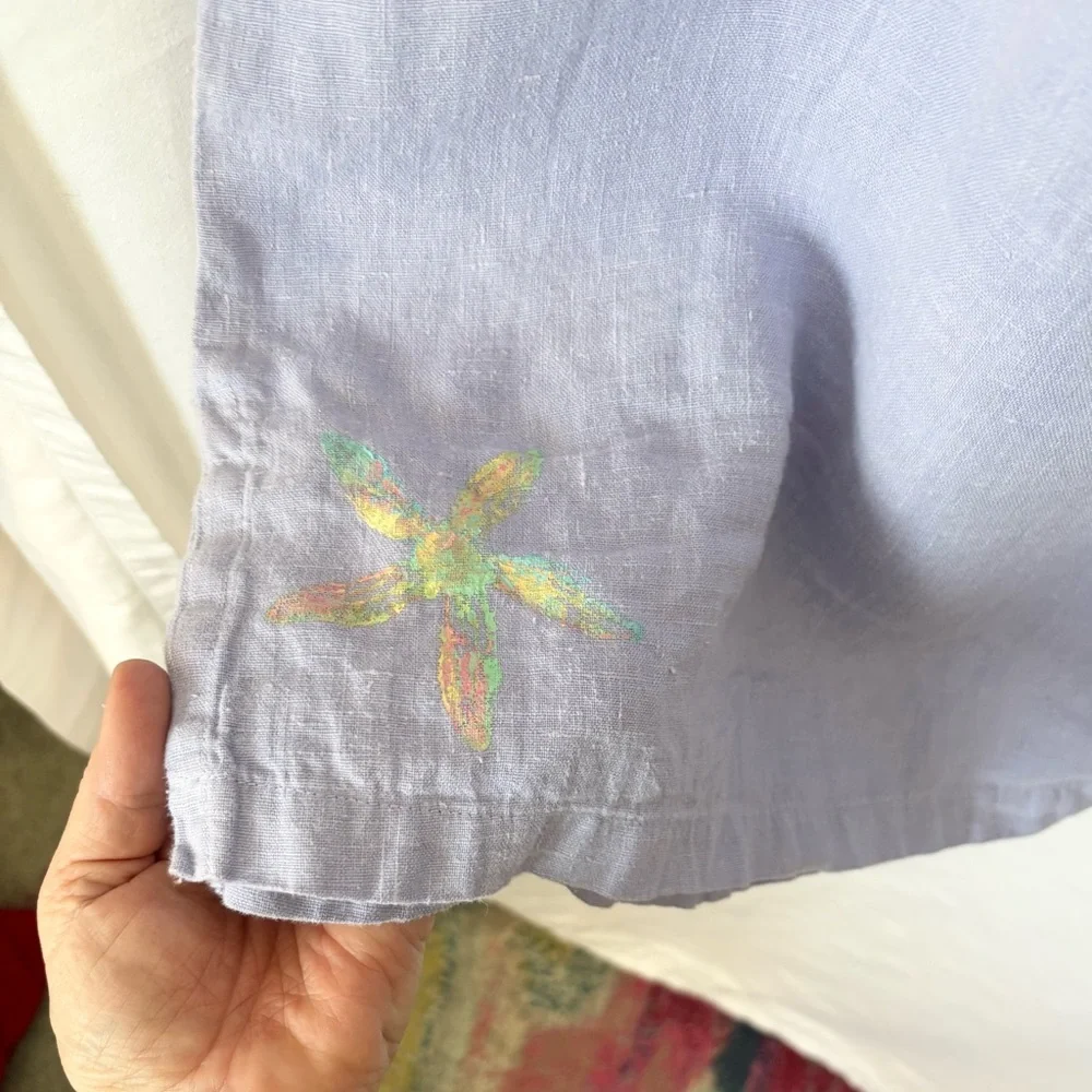 Purple Sleeveless linen Dress with Starfish Embroidery LARGE - Picture 4 of 8